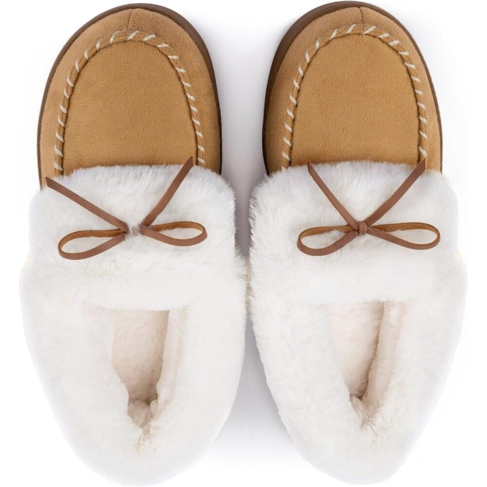 Women's Tan Faux Fur Trapper Style Upper Wrap Memory Slipper Boot Shoes